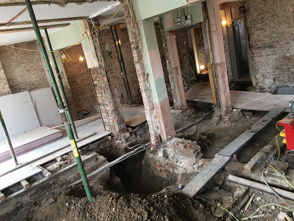 Stud partition wall in one of the toilets